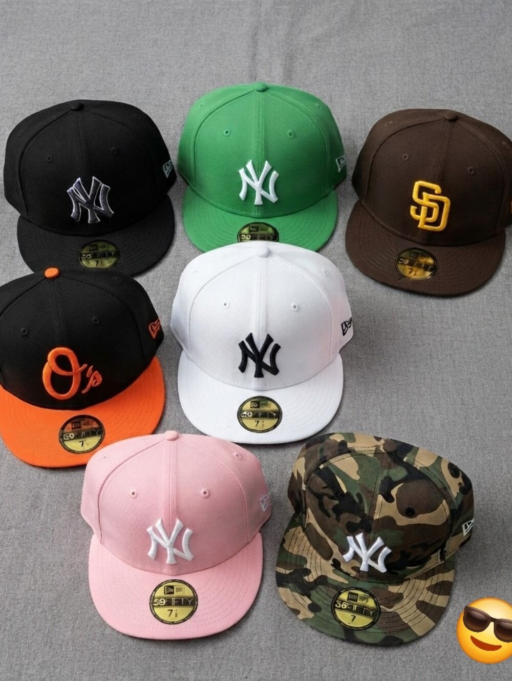 7-Hat Collection: Brand New Era 59FIFTY Fitted MLB Caps (Yankees, Padres, Oriole